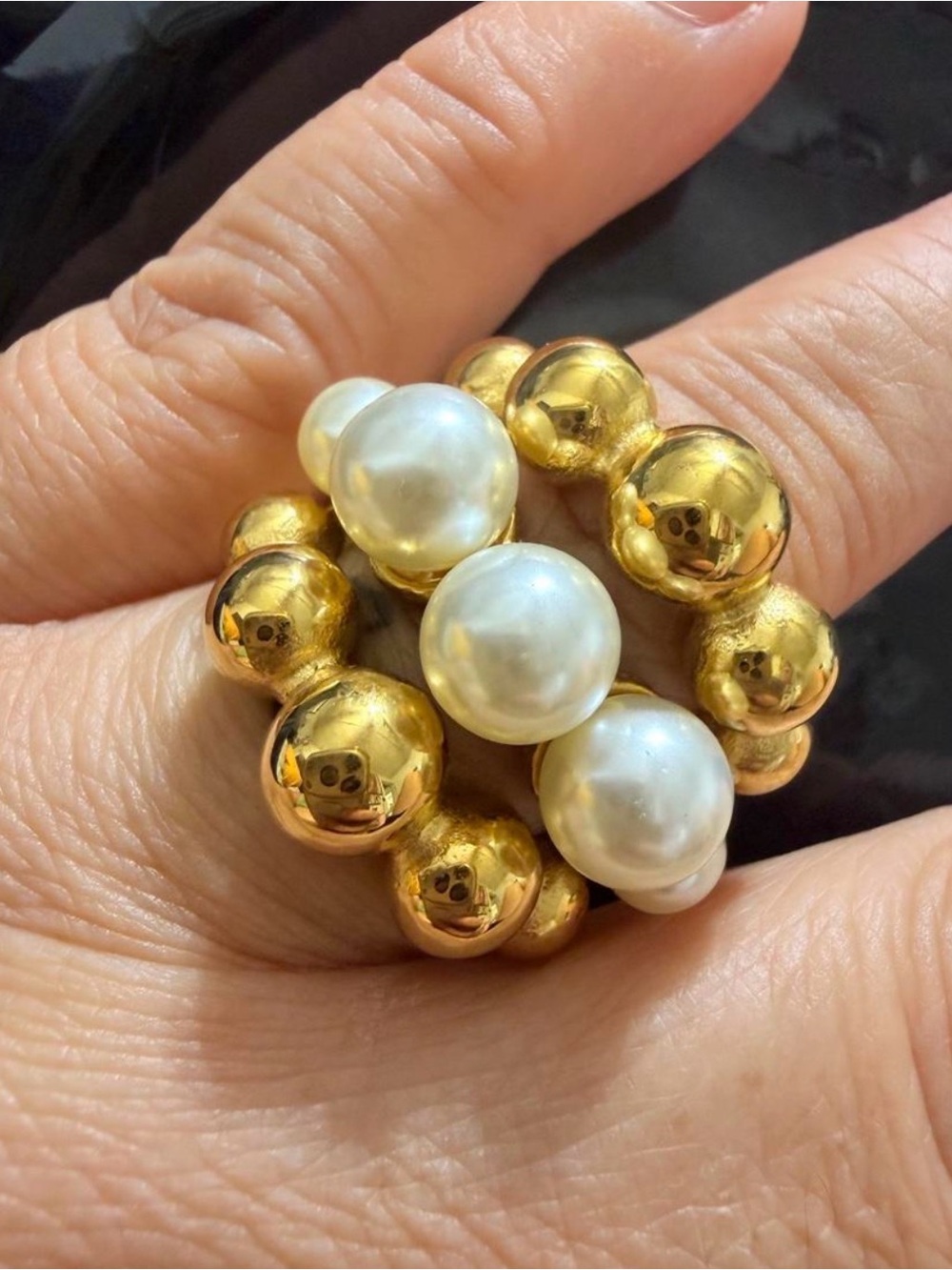 Gold and Pearl Bead Ring - Women Jewelry